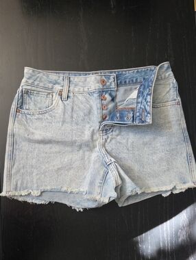Express Light Blue High-Rise Button-Fly Denim Shorts